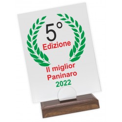 TROFEO IN CRISTALLO CON BASE IN LEGNO